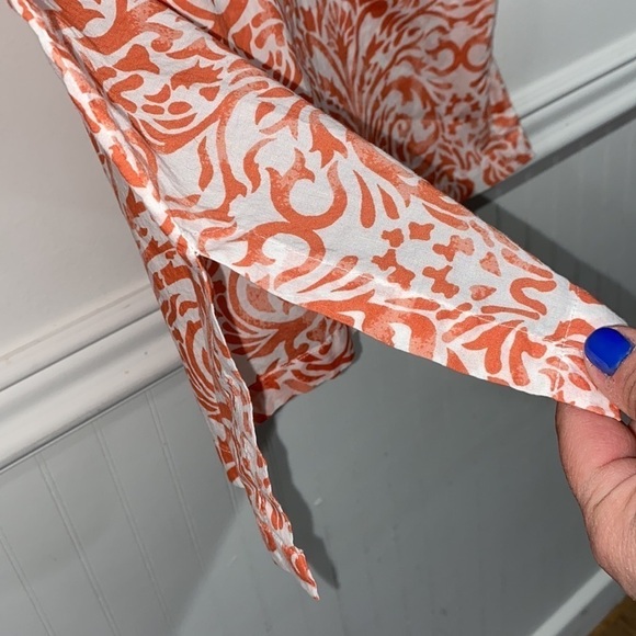 J. McLaughlin tunic small scroll zig zag blue orange coral & white shirt - Picture 3 of 4